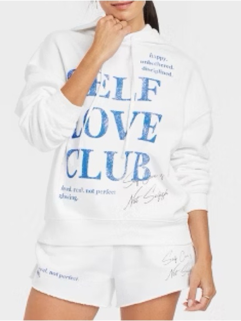 Grayson Threads Target White Pullover Sweatshirt Blue "SELF LOVE CLUB Small